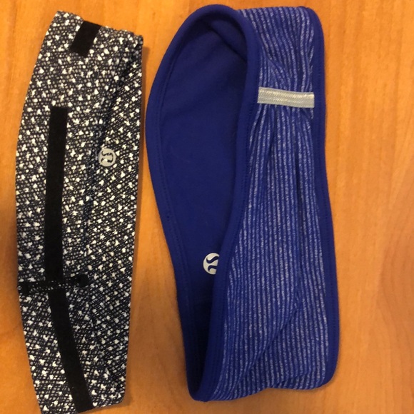 Set of 2 Lululemon headbands.  Purple covers ears and black/white thin. - Picture 2 of 2
